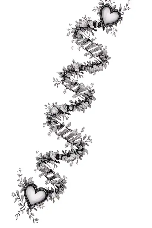 dna strand made of flowers intertwined hearts tattoo design idea