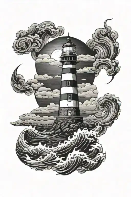 Lighthouse  stormy sea sailboat navigating tattoo design idea
