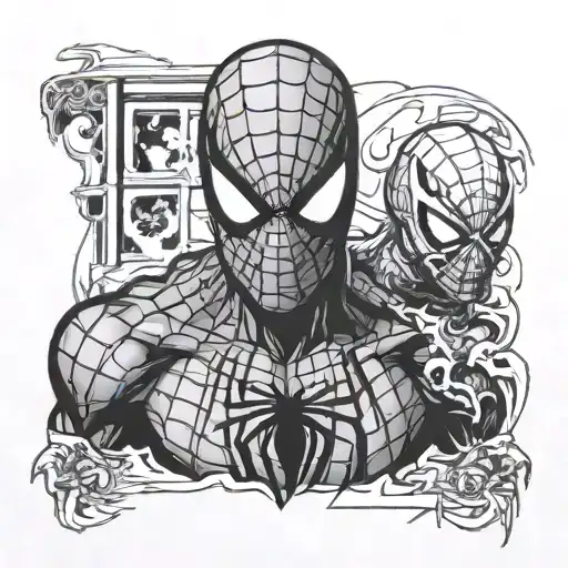 zombie spiderman mask split tattoo design idea