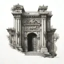 A black-grey tattoo of an intricate old door design inspired by the client's favorite architecture styles, incorporating elements of conservation architecture tattoo design idea