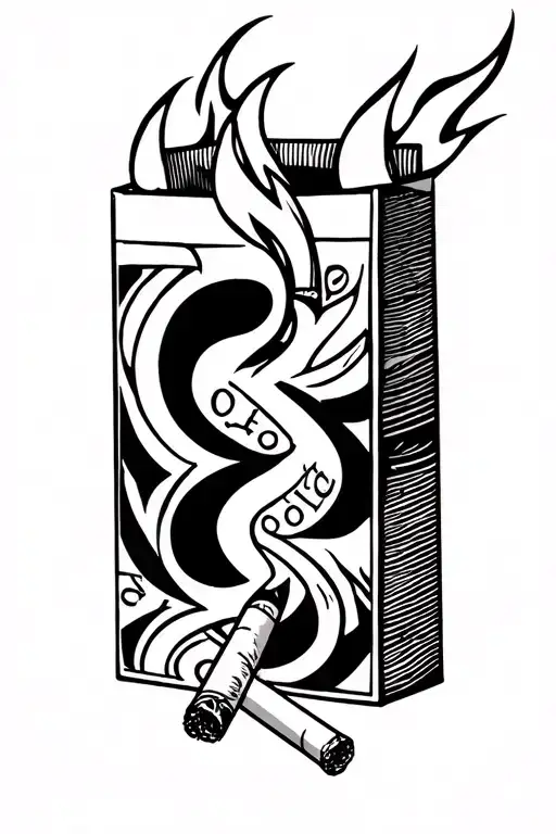 burning money puted in pack of cigarettes tattoo design idea