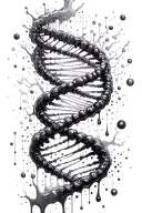 DNA gene horizontally, liquid bottom as blood and digital top (like matrix) tattoo design idea