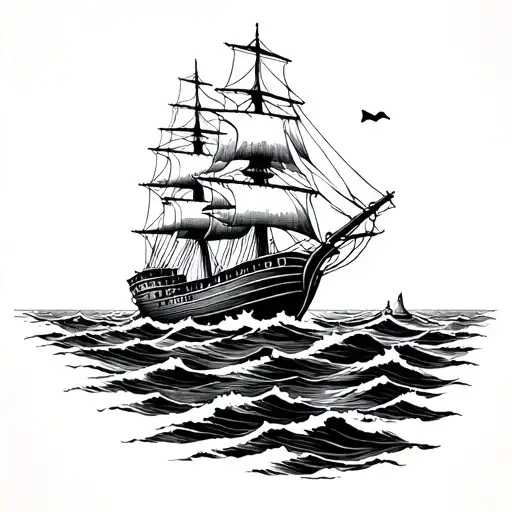 seamans ship sailing through a sea tattoo design idea