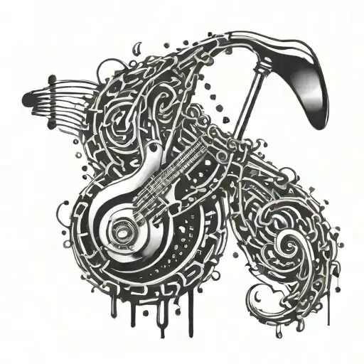 An abstract representation of music notes intertwined with a bike chain tattoo design idea
