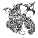 An abstract representation of music notes intertwined with a bike chain tattoo design idea