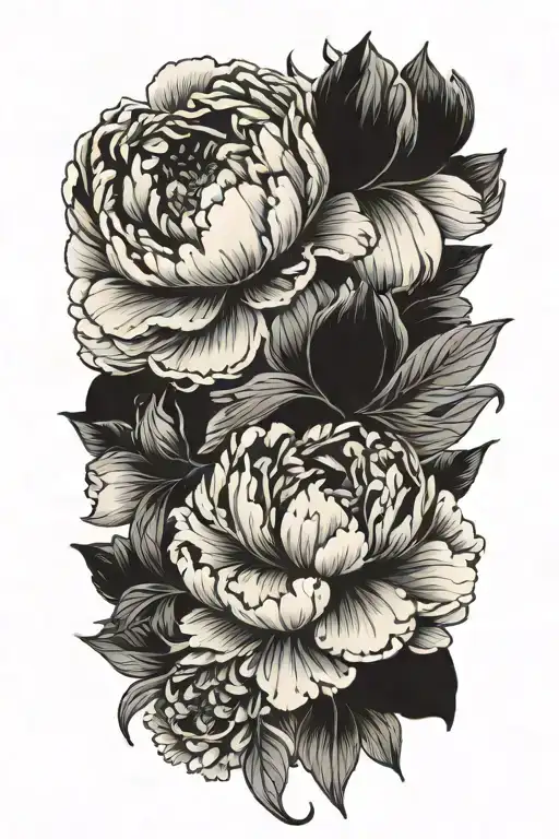blackout peonies blooming tattoo design idea