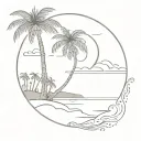 charleston beach sunset with palm tattoo design idea