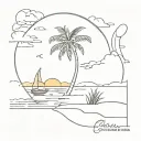 charleston beach sunset with palm tattoo design idea