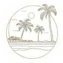 charleston beach sunset with palm tattoo design idea