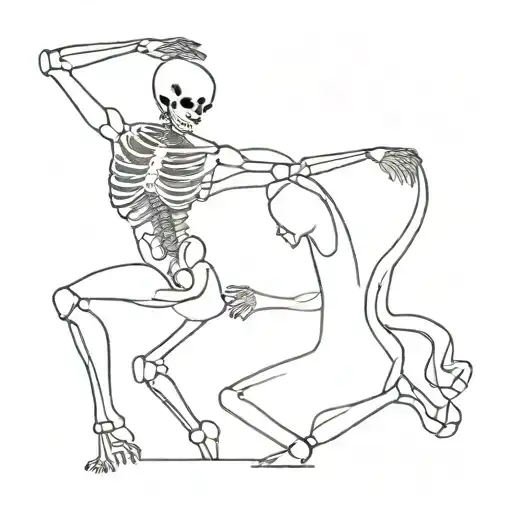 skeleton dancing with human woman wearing tattoo design idea