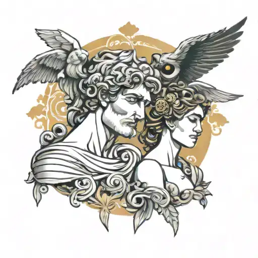 stoic virtues and greek mythology tattoo design idea