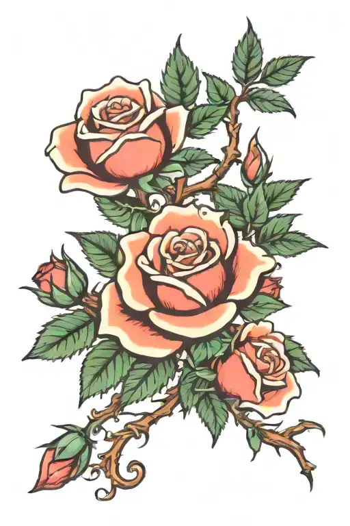 climbing rose with thorns tattoo design idea