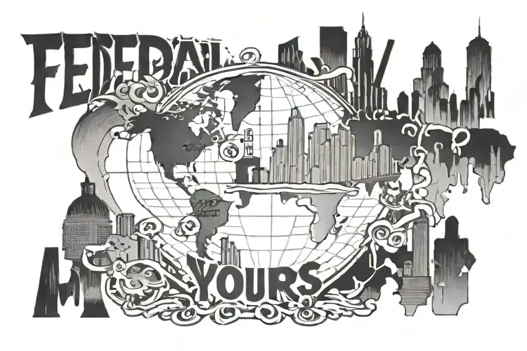 world is yours trophy from scarface and add the word federal across Houston tx downtown background    tattoo design idea