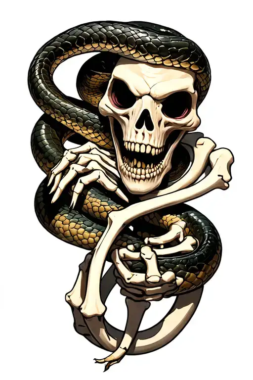 zombie snake with skeleton hands holding bones  tattoo design idea