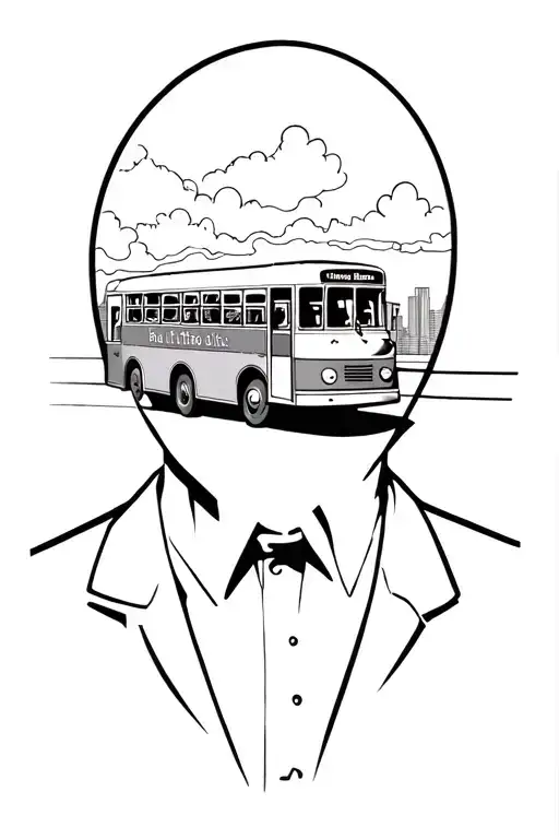 bald egal with layers of bus driving in the city with some clouds on a sunny day  tattoo design idea