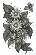 soot sprites with victorian botanicals tattoo design idea