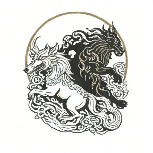 nordic skoll and hati chasing, nordic gods tattoo design idea