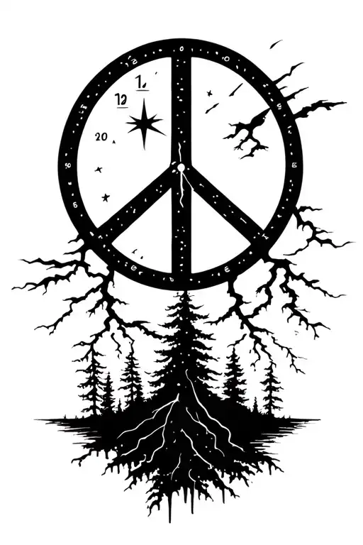 peace and lightining storm and time and nature tattoo design idea