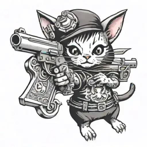 mini kuromi holding a gun tattoo  tattoo design idea