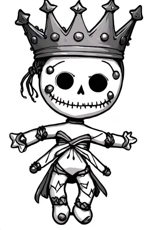 voodoo doll with crown tattoo design idea