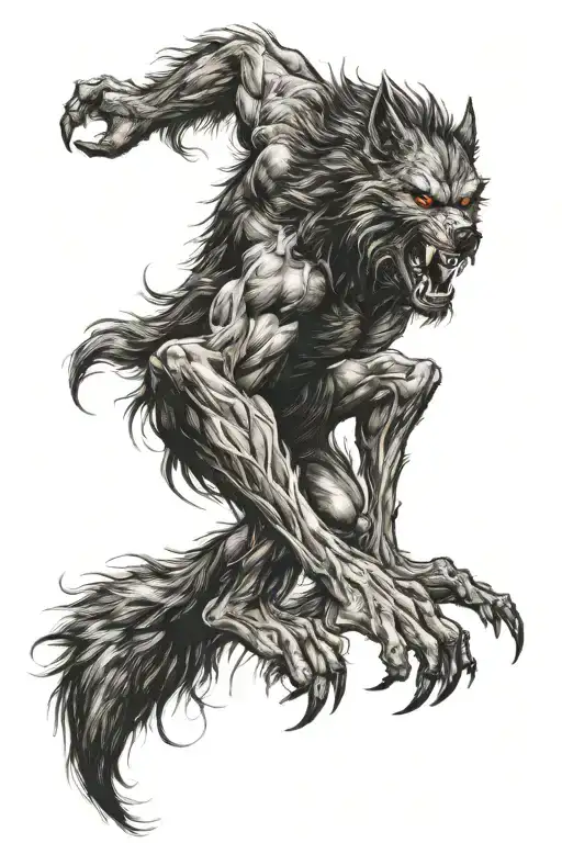 werewolf coming tattoo design idea