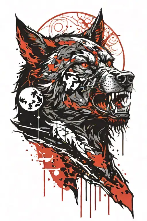werewolf howling at the moon tattoo design idea