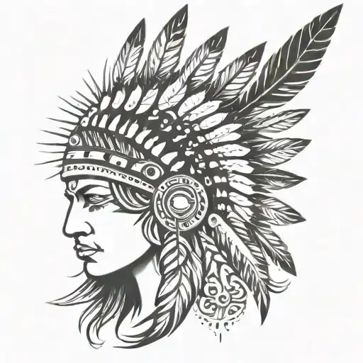 Native American Headress With African Tribal Sunrise Integrated Tattoo tattoo design idea