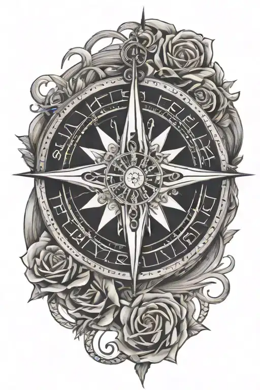 Norse compass and roses intertwined tattoo design idea
