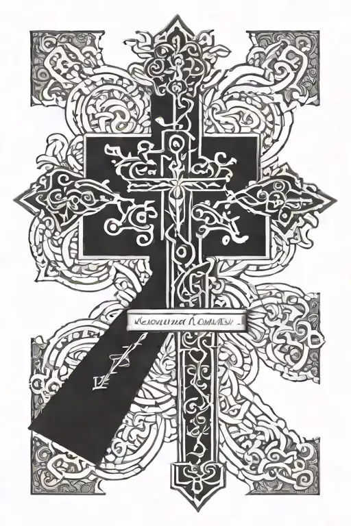 Cross with a bible verse written tattoo design idea