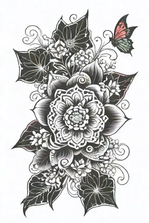 flowers with mandala design incorporating tattoo design idea