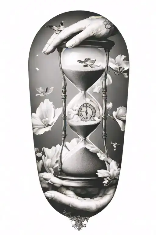 hand holding hourglass tattoo design idea