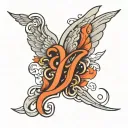 cursive j with angel wings spread wide tattoo design idea
