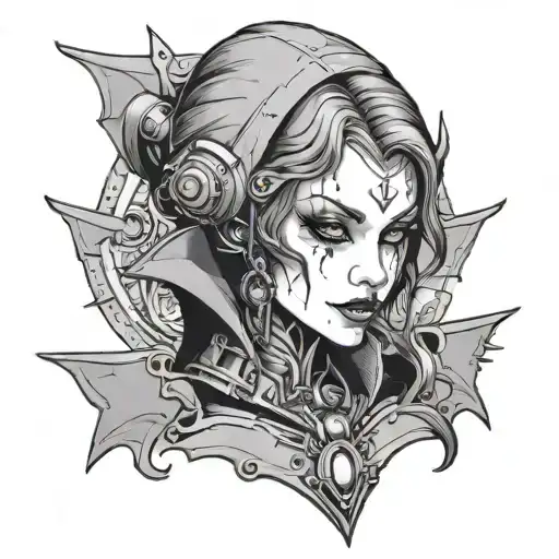A vampire girl who is a robot tattoo design idea