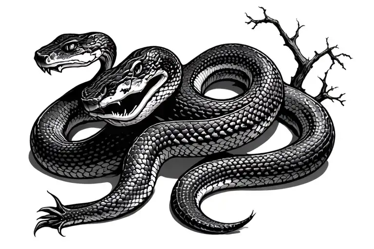 Snake on the ground turned around a tree in attacking pose tattoo design idea