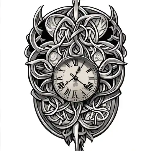 Celtic trinity knot clock face tattoo design idea