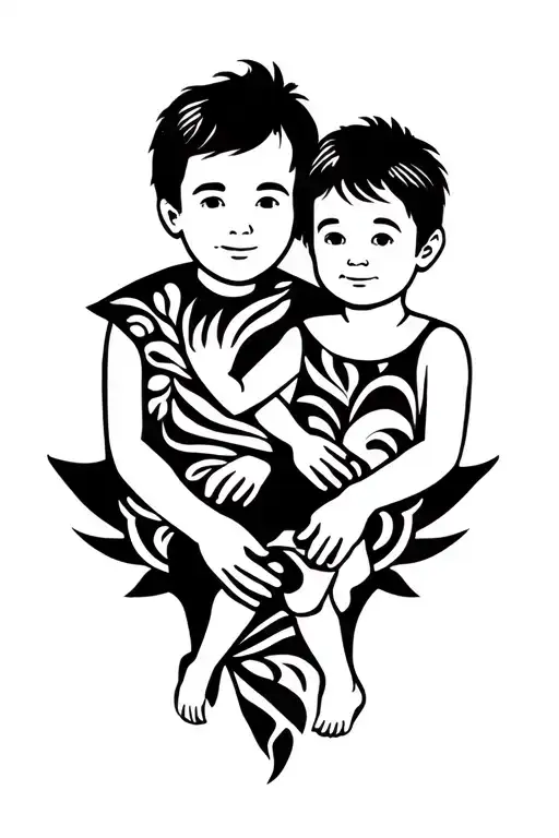 Down syndrome father and son family tattoo design idea
