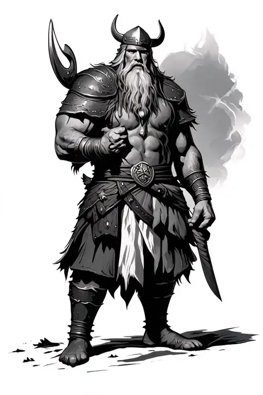 standing male viking tattoo design idea