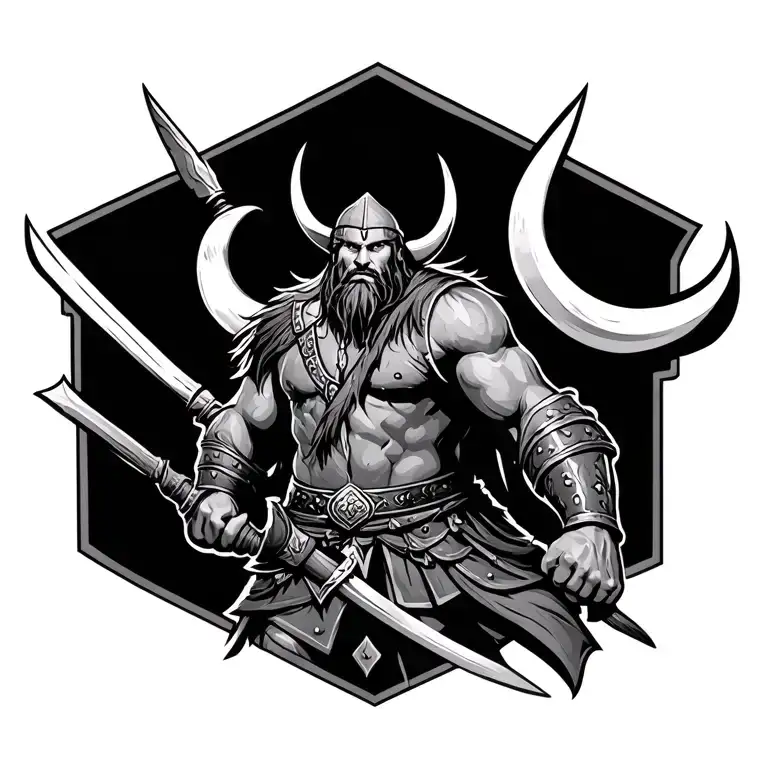 viking warrior in badass stance tattoo design idea