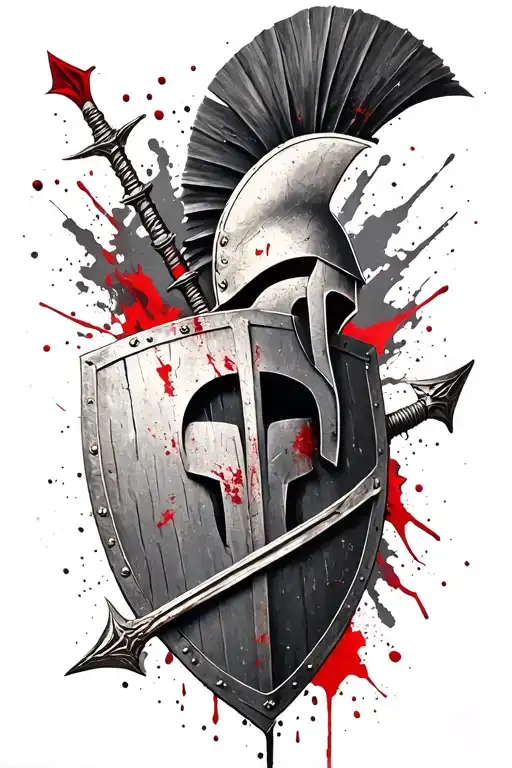 spartan spear and shield, with a spartan helmet  tattoo design idea