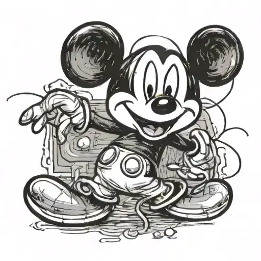 A new-school tattoo of a rebellious Mickey Mouse with a sassy attitude, proving people wrong in a playful and fun way tattoo design idea