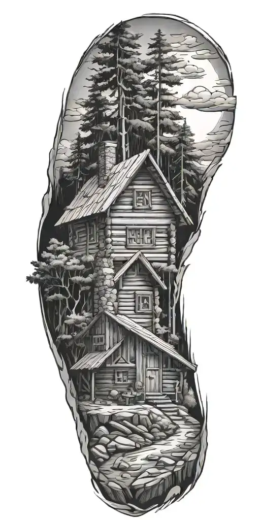 log cabin nestled tattoo design idea