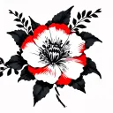 black flower with red accents and highlights  tattoo design idea