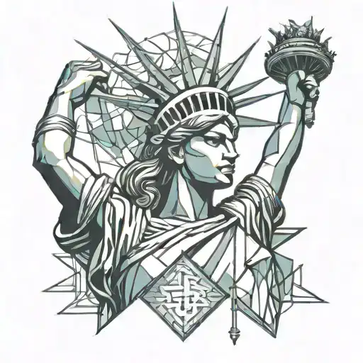 statue of liberty wonder woman african american muscular tattoo design idea