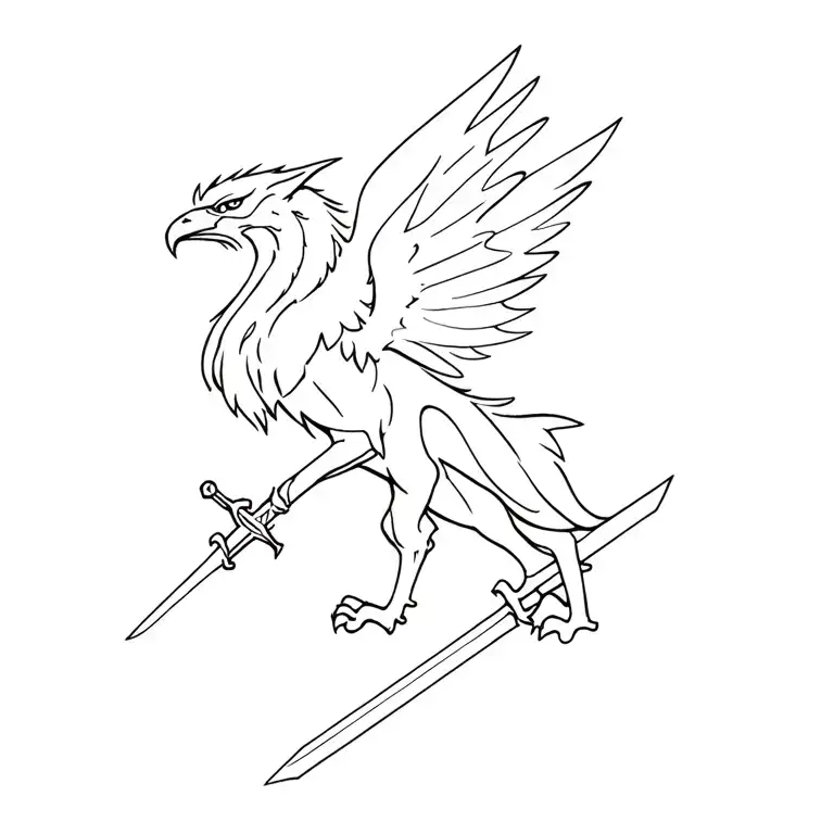 Gryphon and warrior wielding a sword tattoo design idea