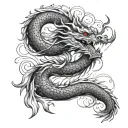 "Create a tattoo sketch in Japanese style for the right arm. Main elements:  A curved dragon wrapping around the arm, st tattoo design idea