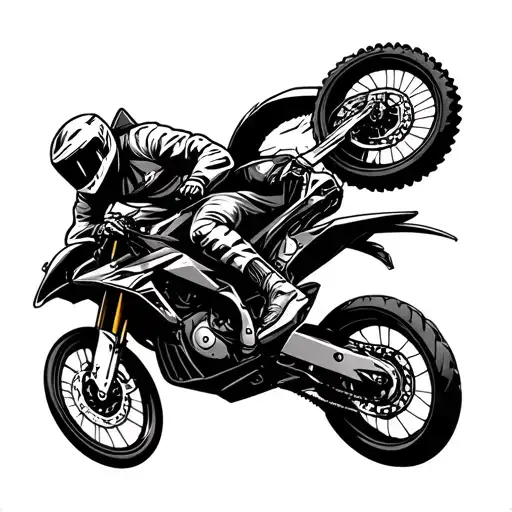 Supersport bike speeding leaning on bend while a motocross bike jumps over the picture. Universe/space northern lights tattoo design idea