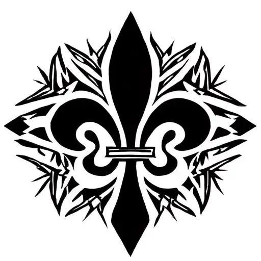 Fluer de lis surrounded by tribal patterns inspired tattoo design idea