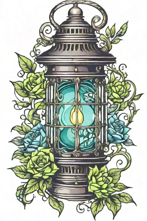 lantern with peridot and alexandrite gemstones tattoo design idea