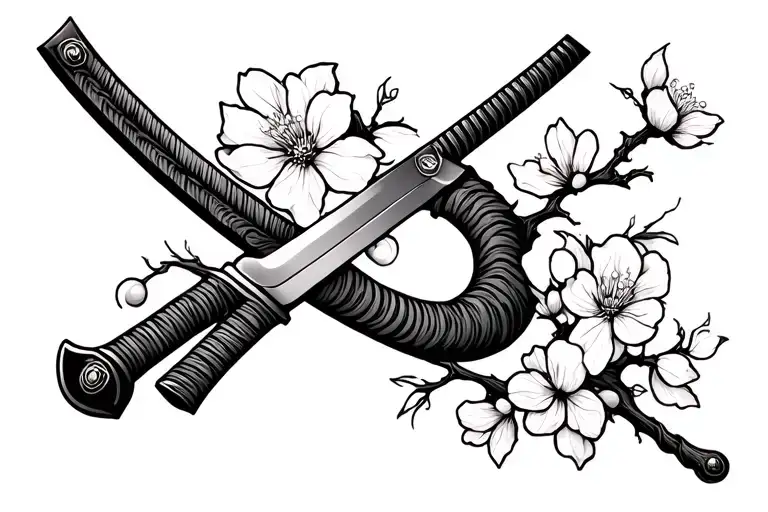 cherry blossom and samurai sword tattoo design idea