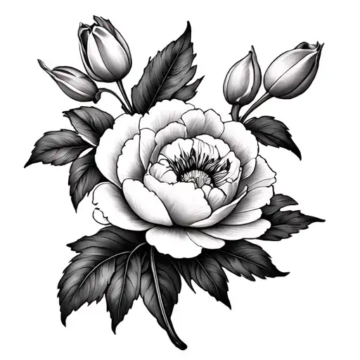 Orange Blossom, peonies , tulips, showy lady's slipper flower tattoo tattoo design idea